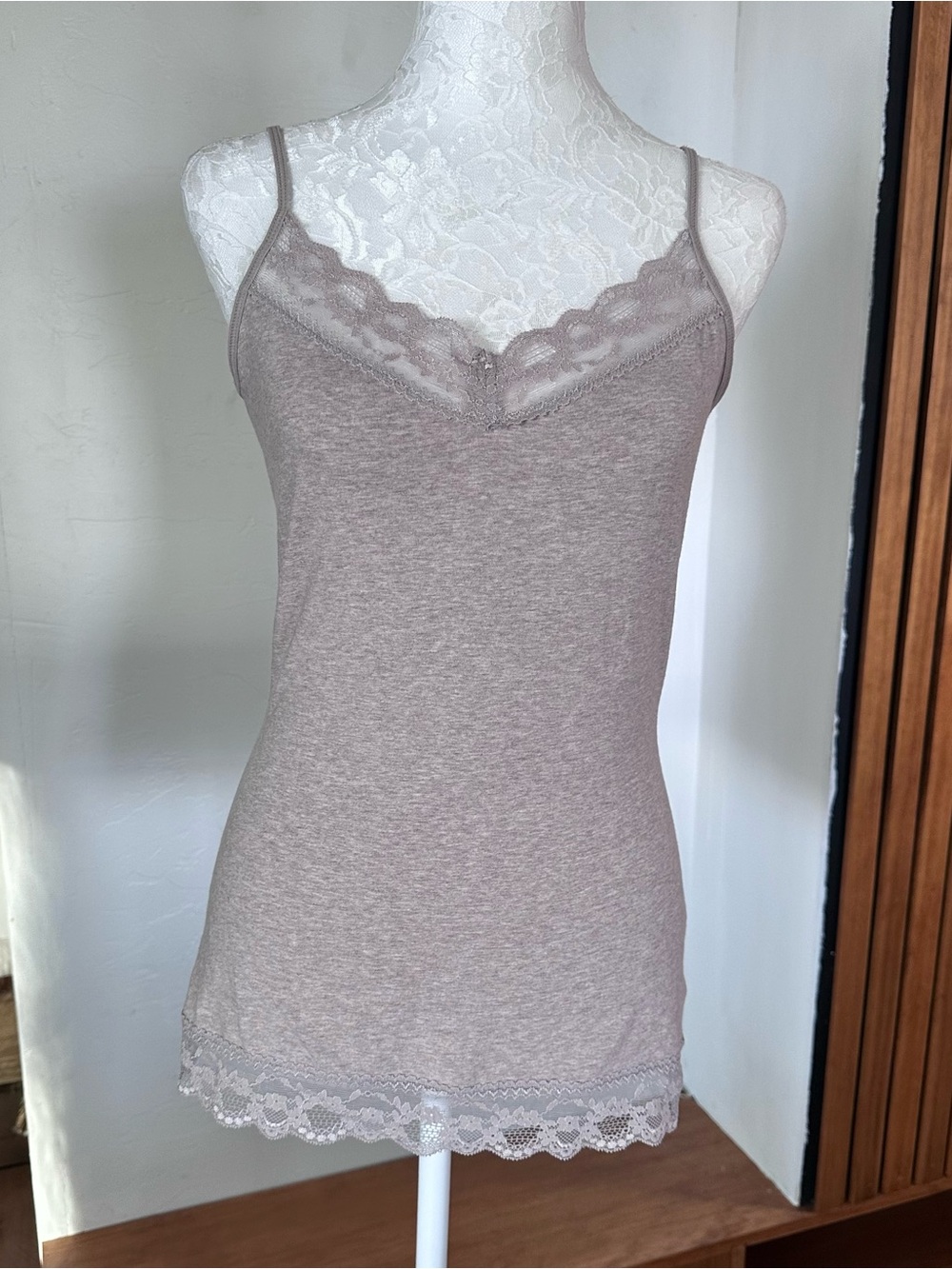 Express Lace Trim Spaghetti Strap Cami - Taupe